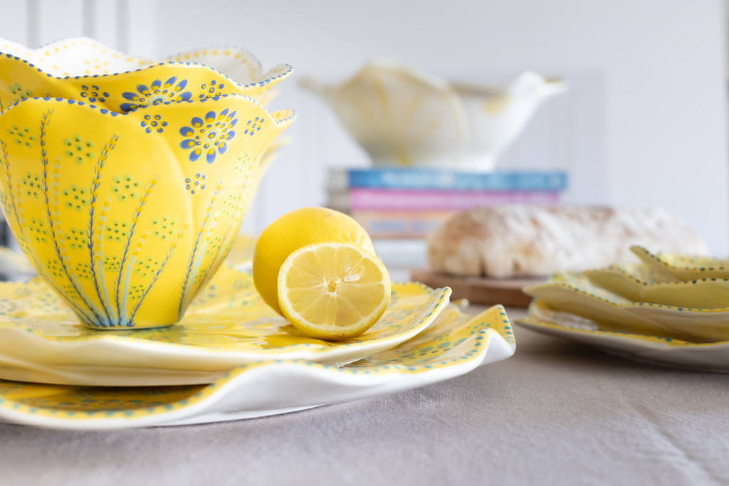 yellow colourful bowls